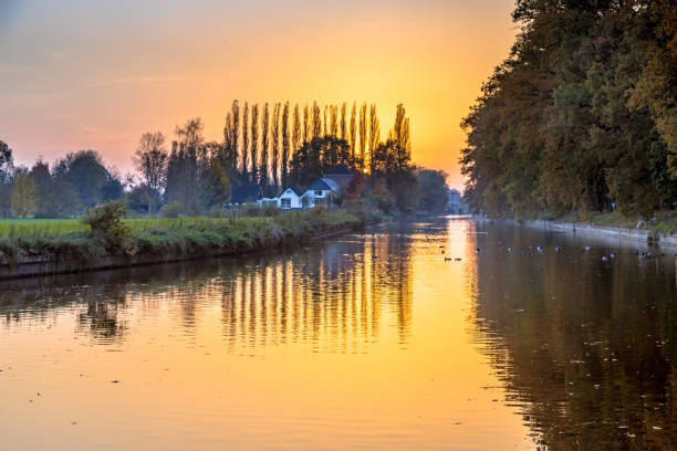 Sunset over Willemsvaart canal in Zwolle