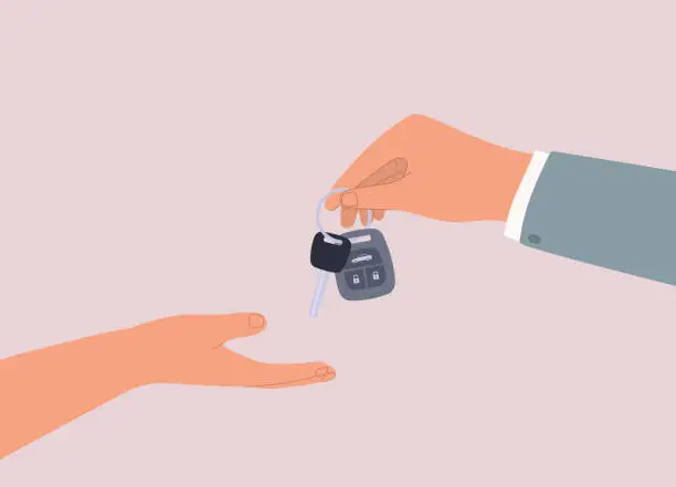 Vector illustration of A Person’s Hand Handing Car Key To Another Person’s Hand.