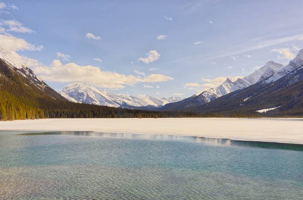 istock Open water and ice of goat pond in winter. 1452264021