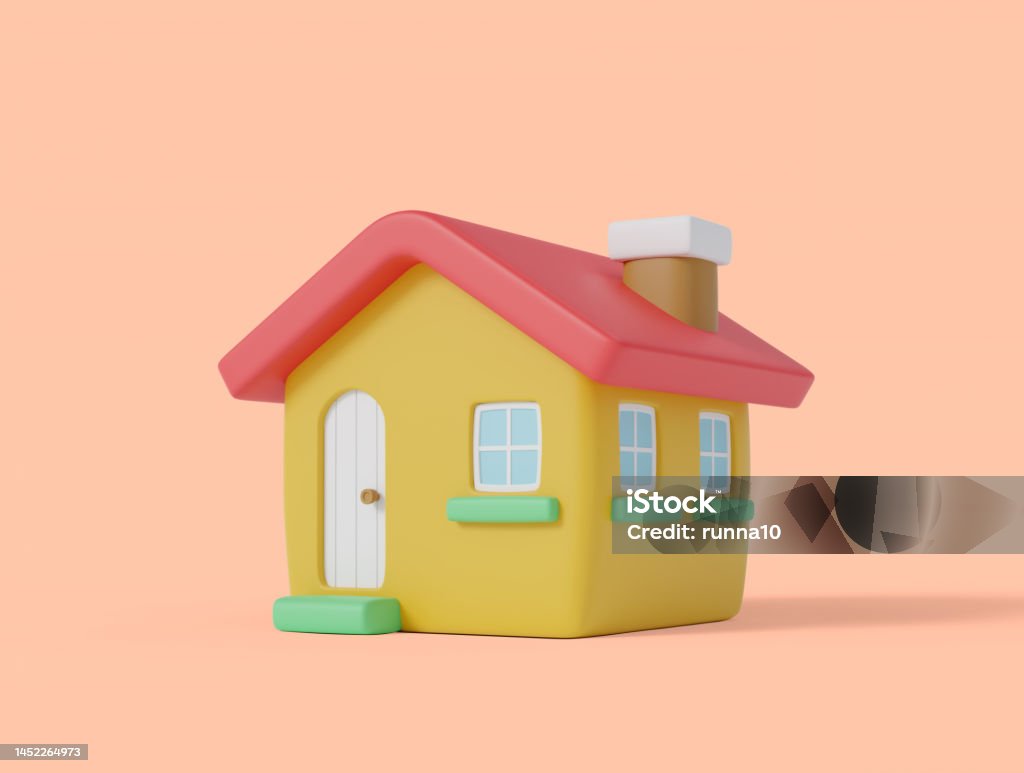 Cartoon style colorful cute  house on pastel background 3d render Cartoon style colorful cute yellow house like toy isolated on pastel background 3d render Three Dimensional Stock Photo