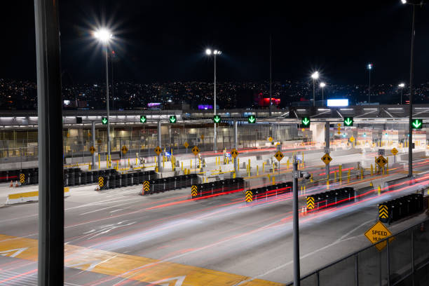 Long Exposure View of San Ysidro Vehicle Crossing Between Tijuana and San Diego California stock photo