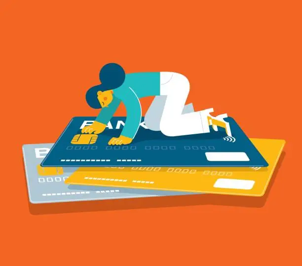 Vector illustration of Businesswoman - Credit Card Debt
