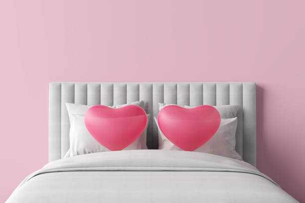 bed soft pillows headboard love hearts pink white sheets furniture sleep relax couple cuddle frame mattress quilt duvet bedding shape. Sweet valentine festival marriage and sex. 3D Illustration. bed soft pillows headboard love hearts pink white sheets furniture sleep relax couple cuddle frame mattress quilt duvet bedding shape. Sweet valentine festival marriage and sex. 3D Illustration. sex and reproduction stock pictures, royalty-free photos & images