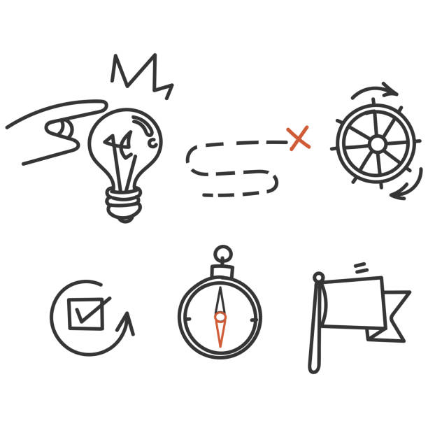 hand drawn doodle business strategy related icon illustration vector hand drawn doodle business strategy related icon illustration vector compass gear efficiency teamwork stock illustrations