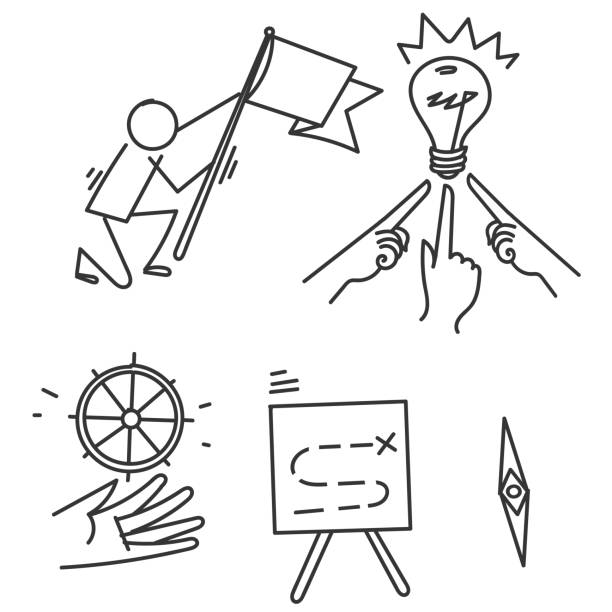 hand drawn doodle business strategy related icon illustration vector hand drawn doodle business strategy related icon illustration vector compass gear efficiency teamwork stock illustrations