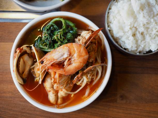 Korean traditional food Spicy Fish Stew stock photo