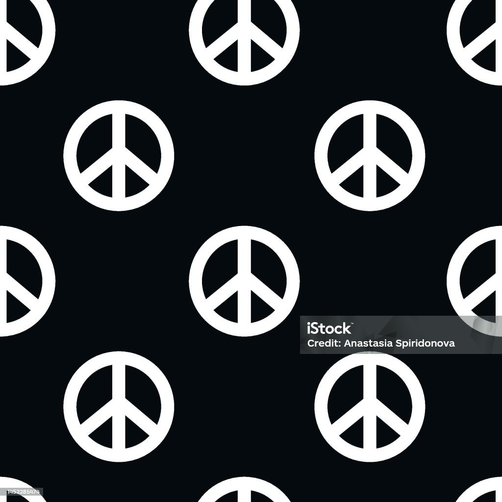 Vector Flat Hand Drawn Seamless Pattern With Pacific Peace Symbol Flat ...