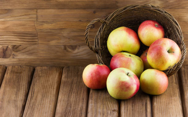 istock Red apples spill out of the basket 1452292968