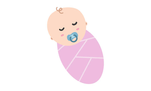 schlafende baby-windeln cliparts. einfaches süßes schlafbaby, eingewickelt in eine rosa decke flache vektorillustration. kleinkind baby windeln cartoon-stil. kinder-, babyparty-, neugeborenen- und kinderzimmer-dekorationskonzept - baby blanket illustrations stock-grafiken, -clipart, -cartoons und -symbole