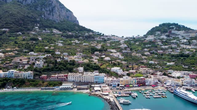 Aerial view of Capri Port and coastline, Italy