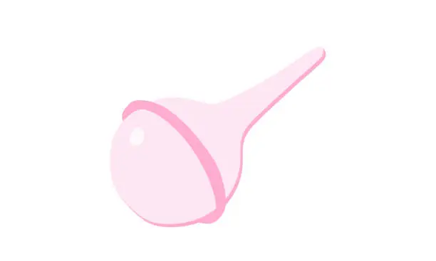 Vector illustration of Classic baby nose cleaner nasal aspirator clipart. Simple cute pink baby nose aspirator rubber bulb flat vector illustration isolated on white. Nose pump, nose sucker cartoon style