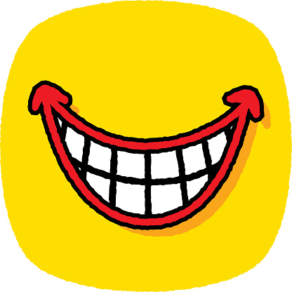 Vector illustration of a hand drawn smile against a yellow background with textured effect.