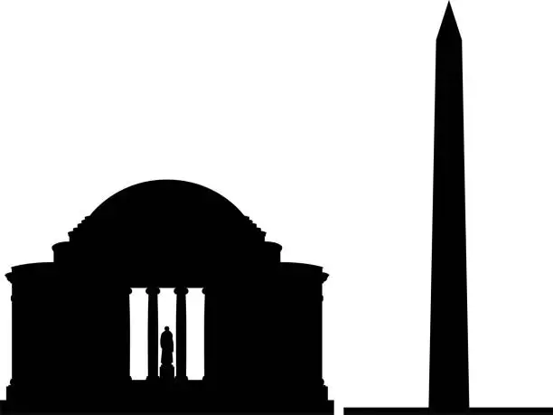 Vector illustration of Washington Monument and Jefferson Memorial, Washington DC, America