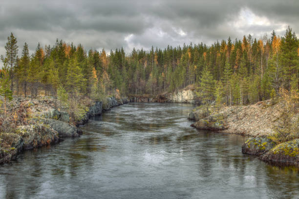 Skellefte river in northern Sweden in autumn.