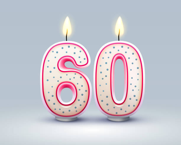 с днем рождения. 60-летие со дня рождения, свеча в виде цифр. вектор - 60 64 years stock illustrations