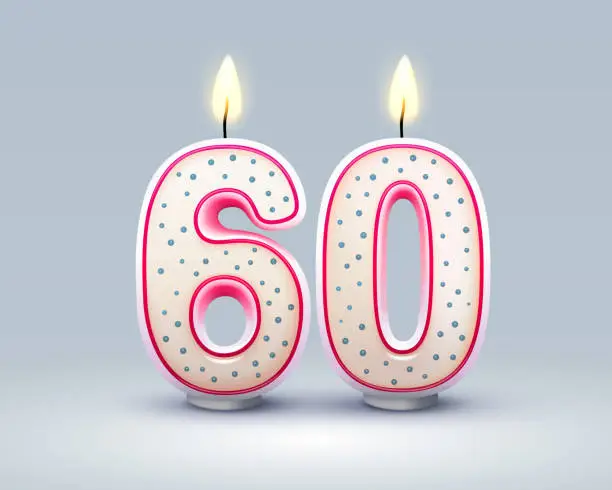 Vector illustration of Happy Birthday years. 60 anniversary of the birthday, Candle in the form of numbers. Vector