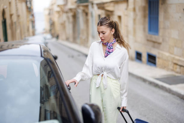 istock Happy young woman going on a trip 1452308247