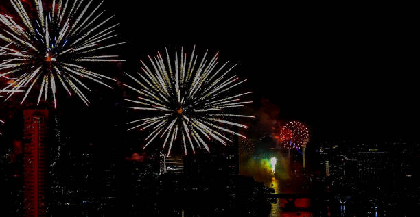 istock Abstract image of firework background  in the city for a Celebration and anniversary concept 1452309270