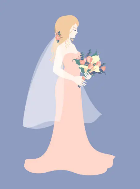 Vector illustration of Bride with a flowers bouquet