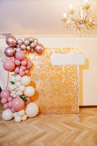 istock white and pink balloons on decorative panel with sequins for the photo zone 1452309310