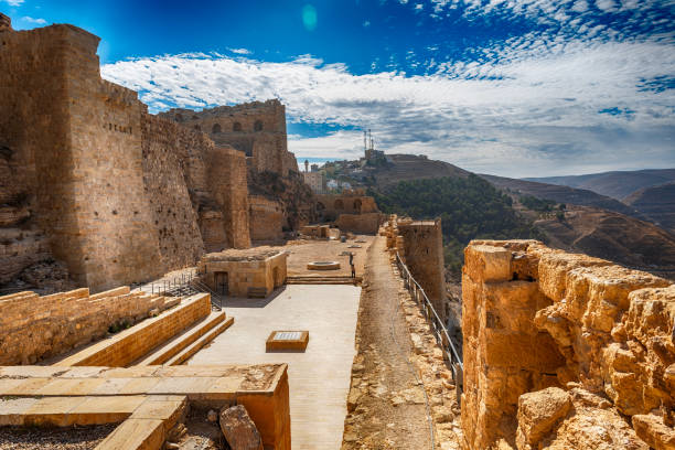 View on the valley below from the bastions of the crusader castle of Karak destroyed by Saladin.