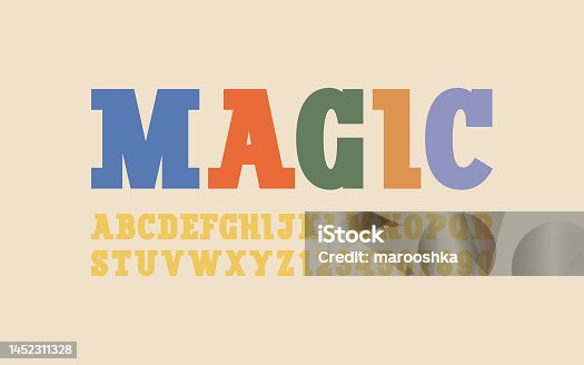 istock Trendy font, bold slab serif alphabet, uppercase letters and numbers, vector illustration 10EPS 1452311328