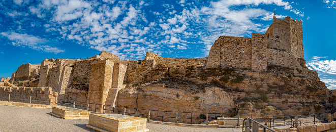 Panorama view on the citadel of the crusader castle of Karak destroyed by Saladin.