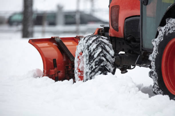istock Tractor cleaning urban park paths on a cold snowy day. 1452313948