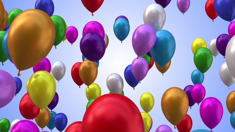 Multi Colored Balloons Flying from Bottom to top Isolated on Gradient Background With Luma ,4K Video Element