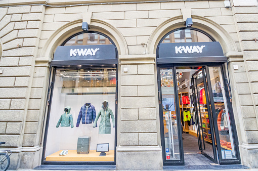 K-Way Clothing Store on Via Calimala in Florence at Tuscany, Italy. This is a commercial business.