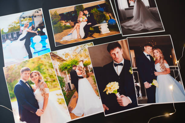 istock printed wedding photos on a black background. 1452324856