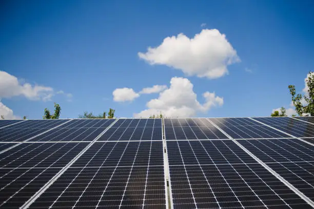 A set of dark blue solar panels.