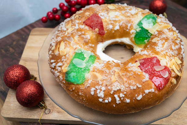 istock Three King's cake, (roscón de Reyes), a typical sweet that is eaten in Spain at Christmas and especially on Three Kings Day 1452327837