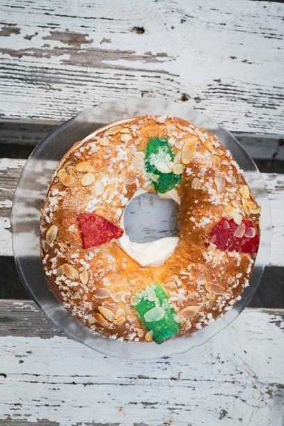 istock Three King's cake, (roscón de Reyes), a typical sweet that is eaten in Spain at Christmas and especially on Three Kings Day 1452327855