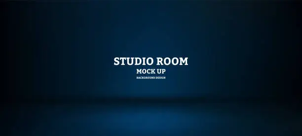 Vector illustration of Empty dark blue studio room, used as background for display your products