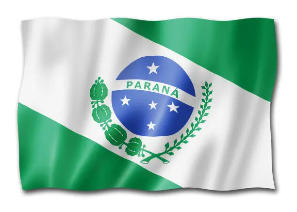 Parana state flag, Brazil waving banner collection. 3D illustration
