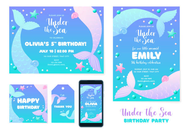 Under the Sea party invitation templates vector art illustration