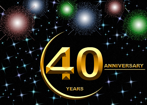 3d illustration, 40 anniversary. golden numbers on a festive background. poster or card for anniversary celebration, party