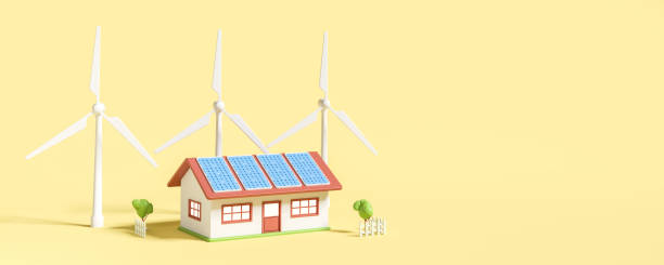 istock House with windmills and solar panels, renewable energy. Copy space 1452335235