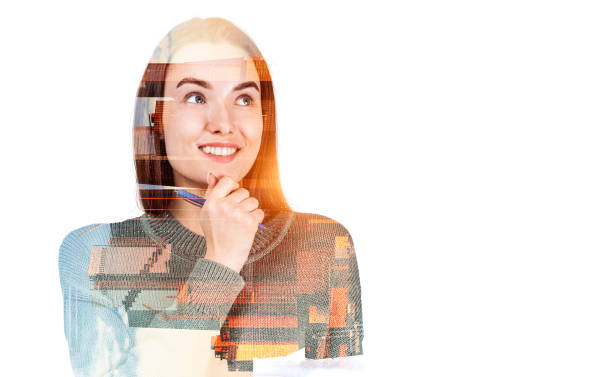 istock Smiling woman portrait and cityscape, empty copy space background 1452336374