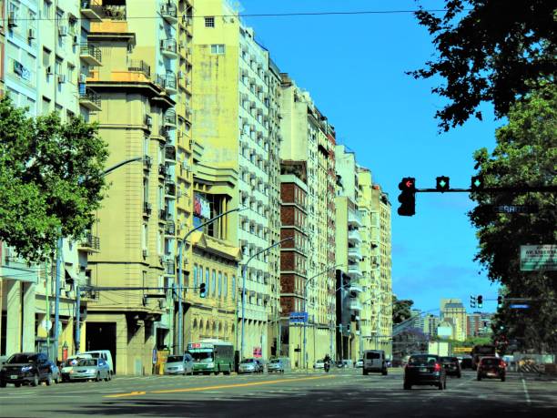 Avenue of Libertador (Avenida del Libertador) with cars and buildings. stock photo