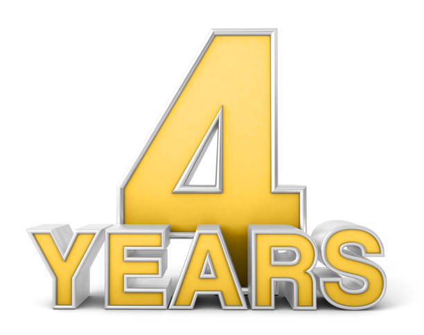 istock 4 years 3d isolated on white background. Celebrating 4th anniversary. Gold and silver metallic Number. 3D illustration. 1452340648