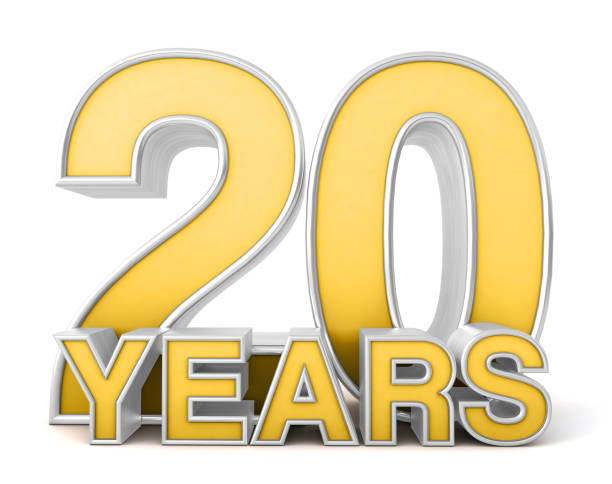istock 20 years 3d isolated on white background. Celebrating 20th anniversary. Gold and silver metallic Number. 3D illustration. 1452340649