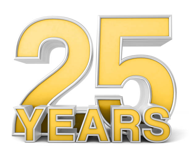 istock 25 years 3d isolated on white background. Celebrating 25th anniversary. Gold and silver metallic Number. 3D illustration. 1452340689
