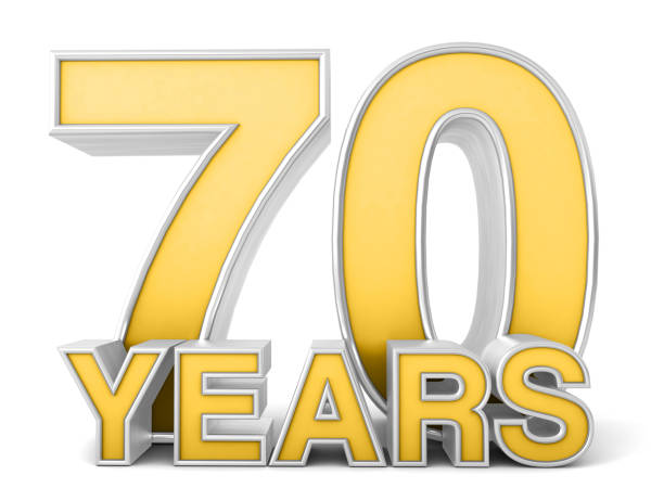 istock 70 years 3d isolated on white background. Celebrating 70th anniversary. Gold and silver metallic Number. 3D illustration. 1452340700