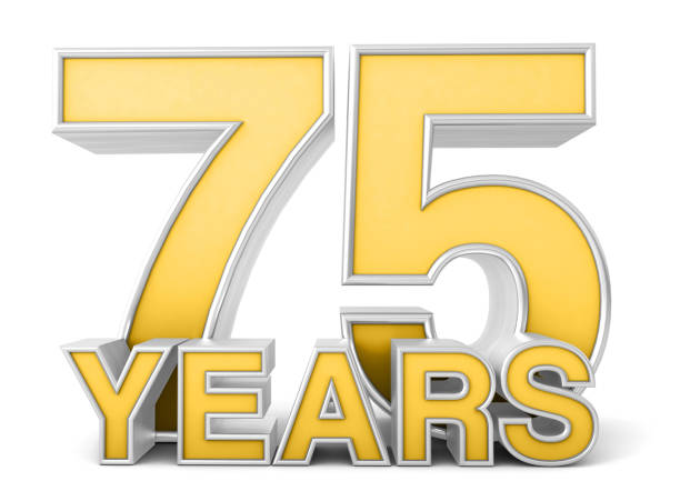 istock 75 years 3d isolated on white background. Celebrating 75th anniversary. Gold and silver metallic Number. 3D illustration. 1452340701