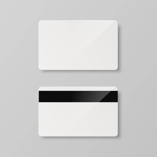istock Vector White Gift Card, Certificate, Guest Room, Plastic Hotel Apartment Keycard, ID Card, Sale, Credit Card Design Template for Mockup, Branding. Top View - Front, Back Side, Magnetic Strip 1452341518