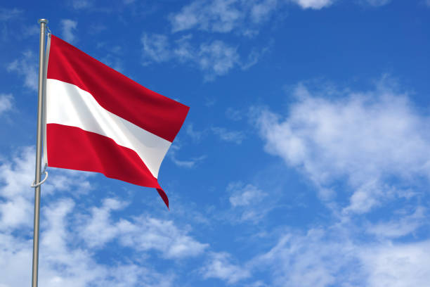 istock Republic of Austria Flags Over Blue Sky Background. 3D Illustration 1452342522