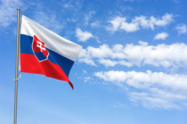 istock Slovak Republic Flags Over Blue Sky Background. 3D Illustration 1452342629
