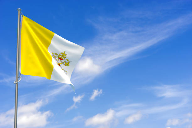 istock Vatican City State Flags Over Blue Sky Background. 3D Illustration 1452342651